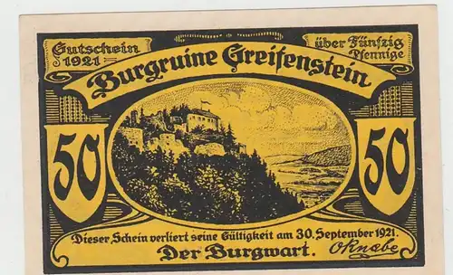 (D920) Notgeld der Burgruine Greifenstein b. Blankenburg, 50 Pfennig 1921, gelb