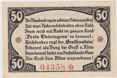 (D920) Notgeld der Burgruine Greifenstein b. Blankenburg, 50 Pfennig 1921, gelb