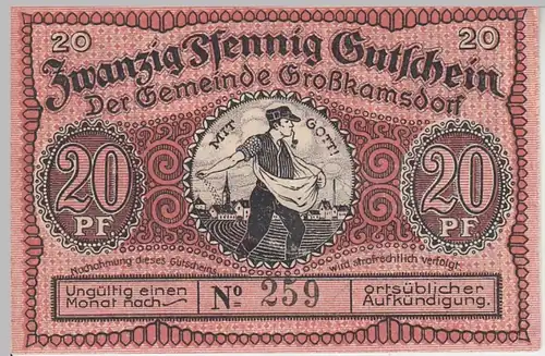 (D921) Notgeld der Gemeinde Großkamsdorf, 20 Pfennig 1921