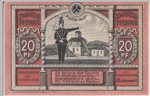 (D921) Notgeld der Gemeinde Großkamsdorf, 20 Pfennig 1921