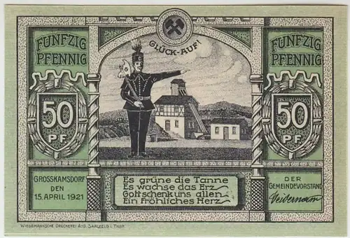 (D922) Notgeld der Gemeinde Großkamsdorf, 50 Pfennig 1921