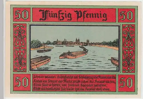 (D923) Notgeld der Stadt Aken / Elbe, 50 Pfennig 1921, Schleppkähne