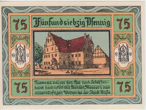 (D925) Notgeld der Stadt Aken / Elbe, 75 Pfennig 1921, Rathaus