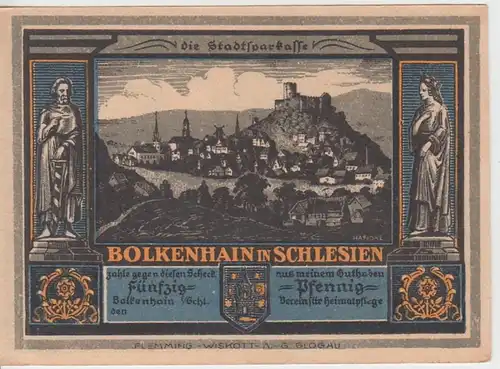 (D929) Notgeld der Stadt Bolkenhain, Bolków, 50 Pfennig, Verein f. Heimatpflege