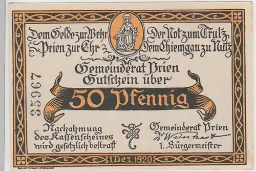 (D937) Notgeld der Stadt Prien a. Chiemsee, 50 Pfennig 1920