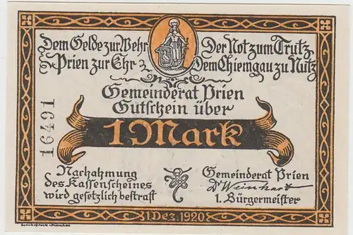 (D938) Notgeld der Stadt Prien a. Chiemsee, 1 Mark 1920