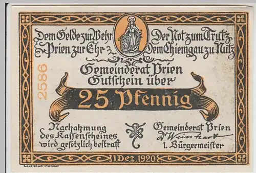 (D939) Notgeld der Stadt Prien a. Chiemsee, 25 Pfennig