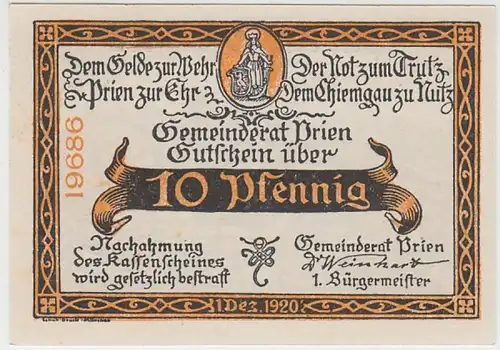 (D940) Notgeld der Stadt Prien a. Chiemsee, 10 Pfennig