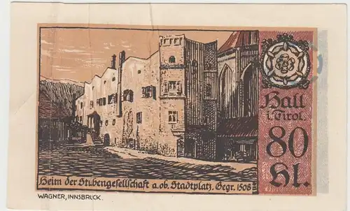 (D942) Notgeld der Stadt Hall i. Tirol, 80 Heller 1920