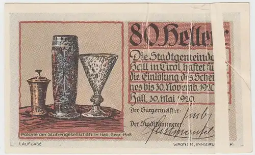 (D942) Notgeld der Stadt Hall i. Tirol, 80 Heller 1920