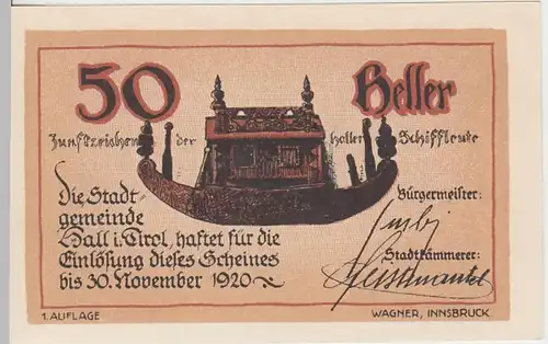(D946) Notgeld der Stadt Hall i. Tirol, 50 Heller 1920