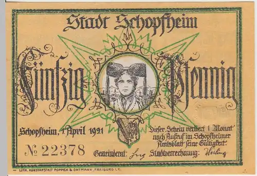 (D952) Notgeld der Stadt Schopfheim, 50 Pfennig 1921, Motiv 5