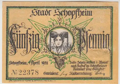 (D957) Notgeld der Stadt Schopfheim, 50 Pfennig 1921, Motiv 4
