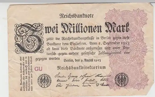 (D995) Geldschein Reichsbanknote, 2 Millionen Mark 1923, Inflation