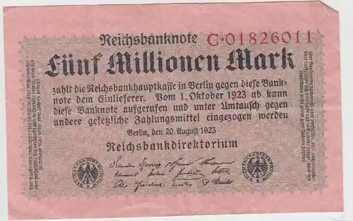 (D999) Geldschein Reichsbanknote, 5 Millionen Mark 1923, Inflation