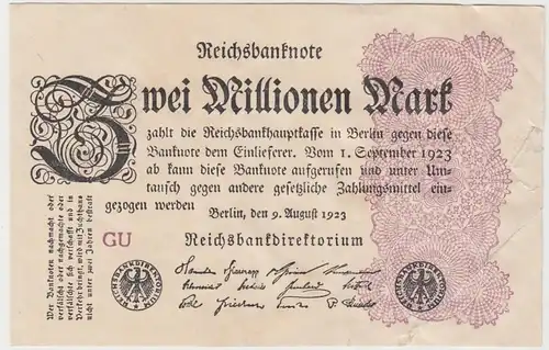 (D1004) Geldschein Reichsbanknote, 2 Millionen Mark 1923, Inflation
