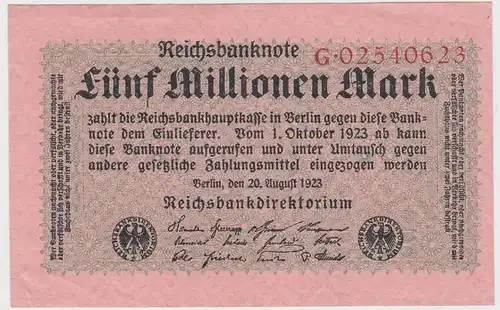 (D1007) Geldschein Reichsbanknote, 5 Millionen Mark 1923, Inflation