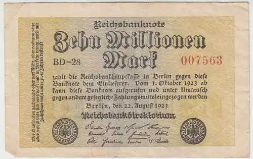 (D1008) Geldschein Reichsbanknote, 10 Millionen Mark 1923, Inflation