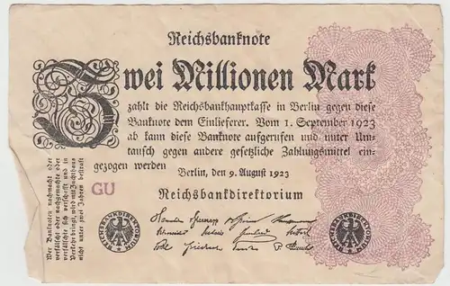 (D1009) Geldschein Reichsbanknote, 2 Millionen Mark 1923, Inflation