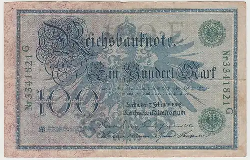 (D1010) Geldschein Reichsbanknote, 100 Mark 1908