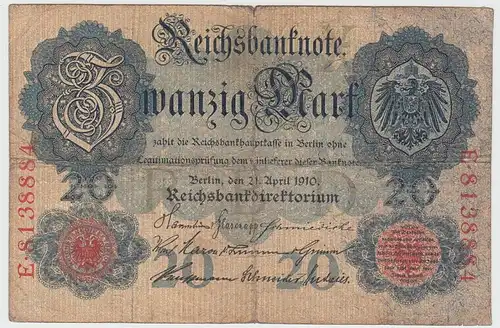 (D1012) Geldschein Reichsbanknote, 20 Mark 1910