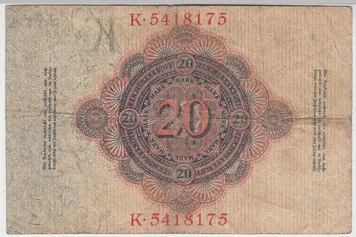 (D1018) Geldschein Reichsbanknote, 20 Mark 1914