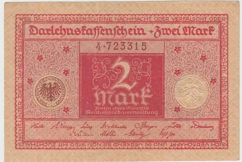 (D1019) Geldschein Darlehnskassenschein, 2 Mark 1920