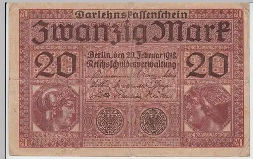 (D1020) Geldschein Darlehnskassenschein, 20 Mark 1918