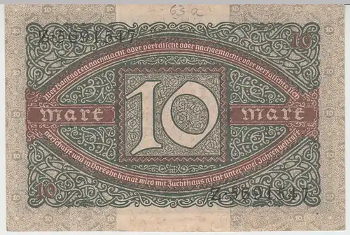 (D1021) Geldschein Reichsbanknote, 10 Mark 1920