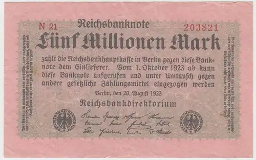 (D1031) Geldschein Reichsbanknote, 5 Millionen Mark 1923, Inflation