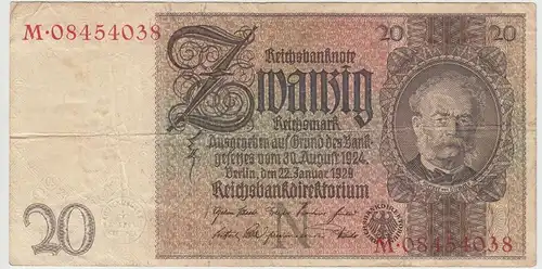 (D1034) Geldschein Reichsbanknote, 20 Mark 1929
