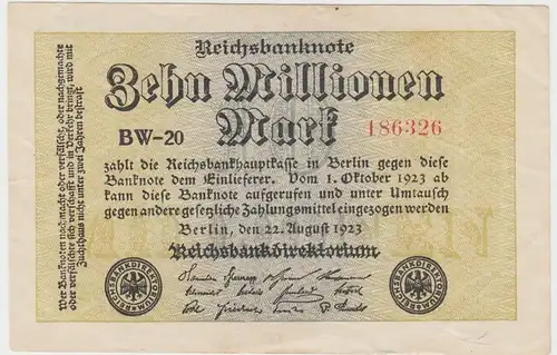 (D1043) Geldschein Reichsbanknote, 10 Millionen Mark 1923, Inflation