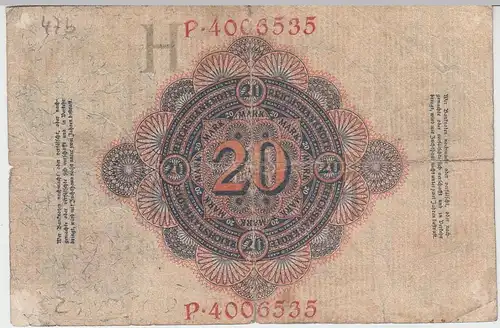 (D1061) Geldschein Reichsbanknote, 20 Mark 1914