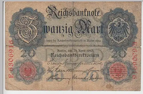 (D1067) Geldschein Reichsbanknote, 20 Mark 1910