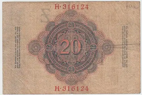 (D1068) Geldschein Reichsbanknote, 20 Mark 1910