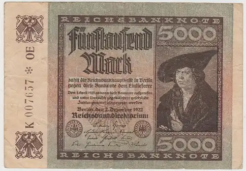 (D1078) Geldschein Reichsbanknote, 5.000 Mark 1922