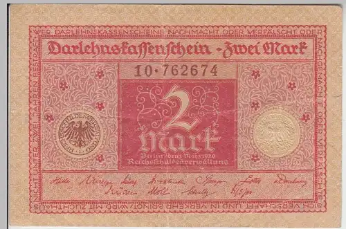 (D1082) Geldschein Darlehnskassenschein, 2 Mark 1920