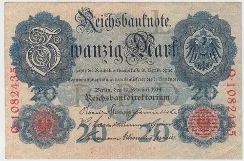 (D1087) Geldschein Reichsbanknote, 20 Mark 1914