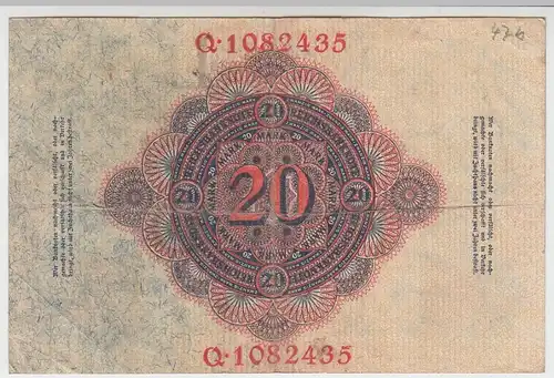(D1087) Geldschein Reichsbanknote, 20 Mark 1914