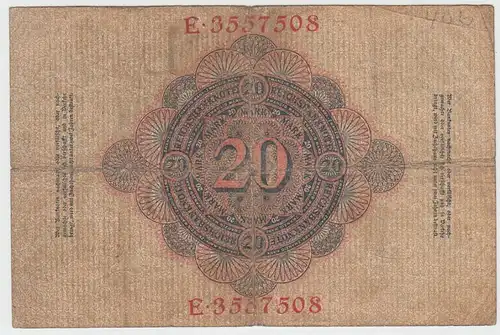(D1088) Geldschein Reichsbanknote, 20 Mark 1910