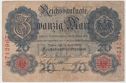 (D1092) Geldschein Reichsbanknote, 20 Mark 1910