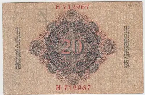 (D1092) Geldschein Reichsbanknote, 20 Mark 1910