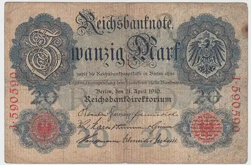 (D1096) Geldschein Reichsbanknote, 20 Mark 1910