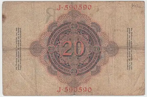 (D1096) Geldschein Reichsbanknote, 20 Mark 1910