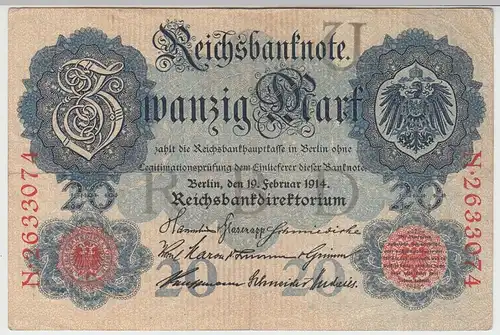 (D1103) Geldschein Reichsbanknote, 20 Mark 1914