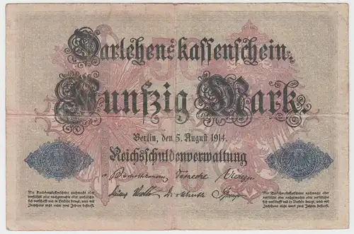 (D1104) Geldschein Darlehnskassenschein, 50 Mark 1914