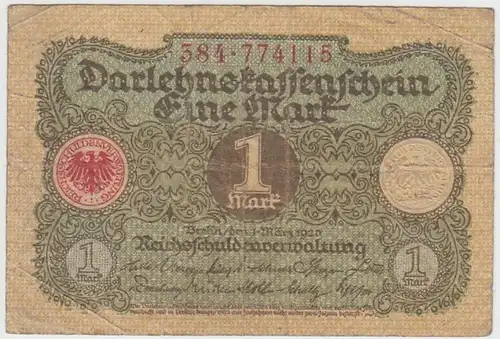 (D1109) Geldschein Darlehnskassenschein, 1 Mark 1920