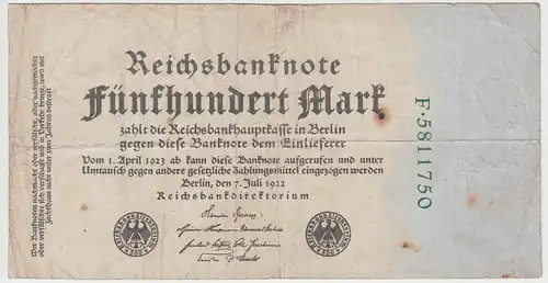 (D1112) Geldschein Reichsbanknote, 500 Mark 1922