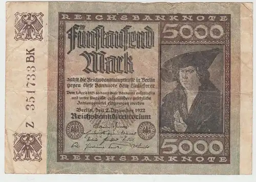 (D1115) Geldschein Reichsbanknote, 5.000 Mark 1922