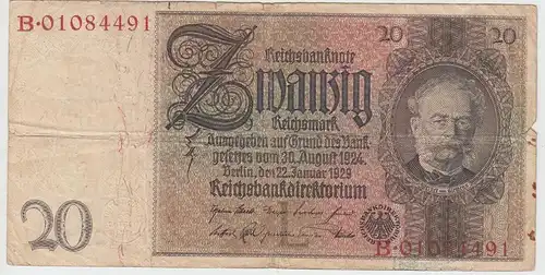 (D1124) Geldschein Reichsbanknote, 20 Mark 1929